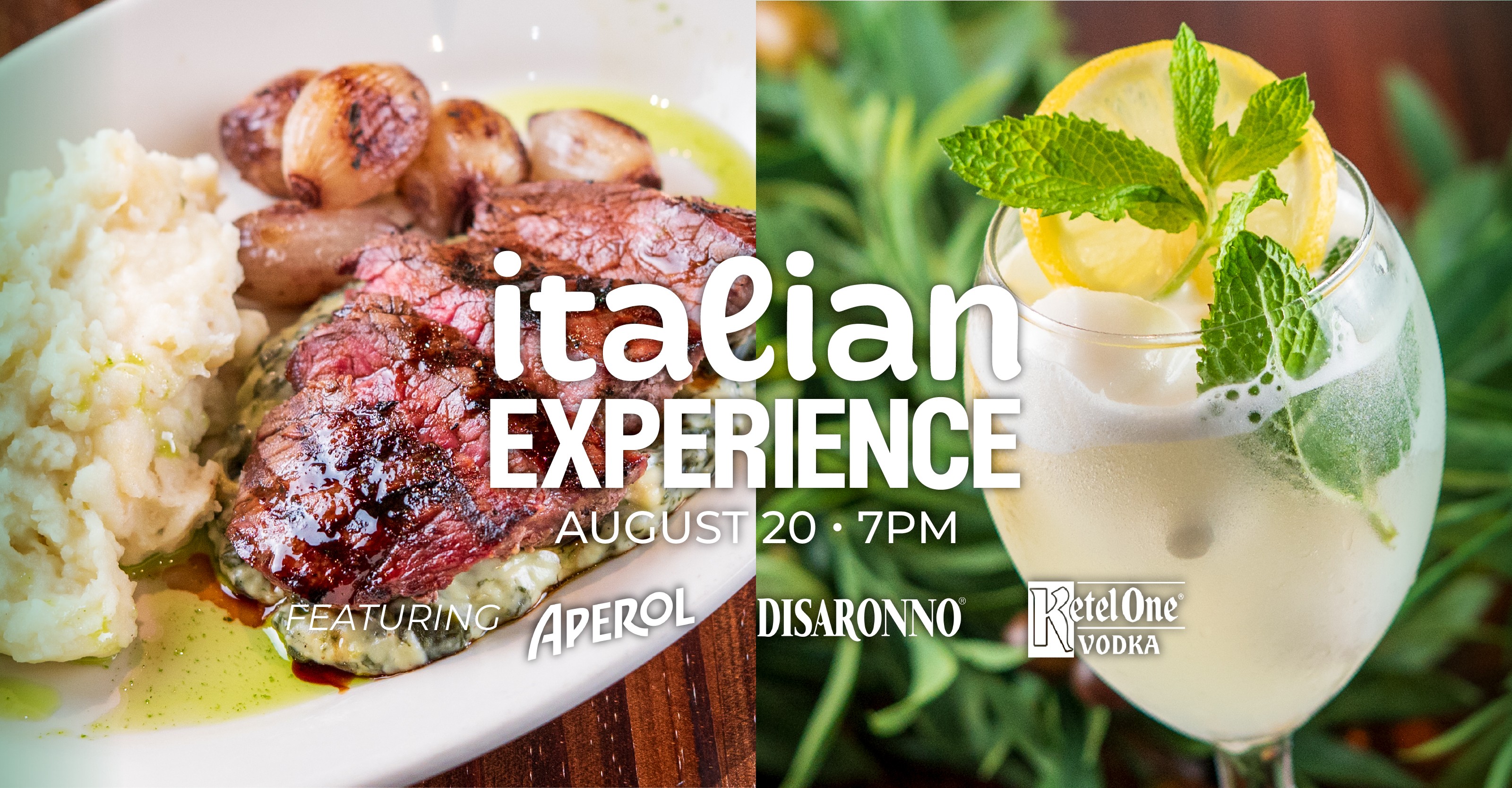 The Italian Experience — August 20 at 7PM, a 3½-course Italian dinner
